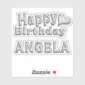 Angela Happy Birthday silver Aufkleber Sticker (Blatt)