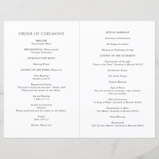 Angela Modern Wedding Program (Rückseite)
