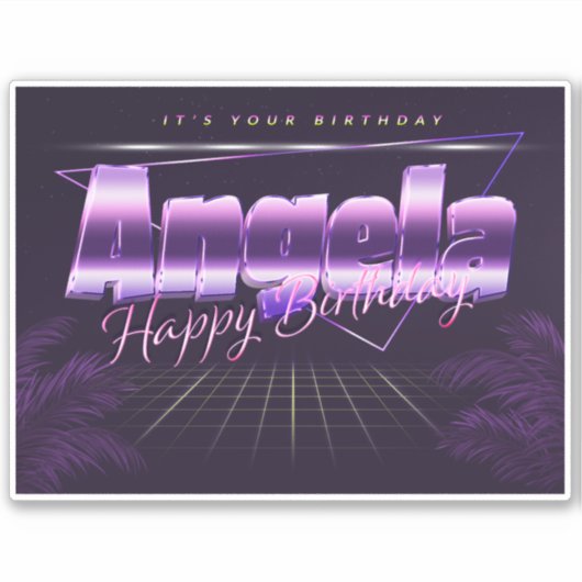 Angela Name Vorname lila retro Sticker Geburtstag (Vorderseite)