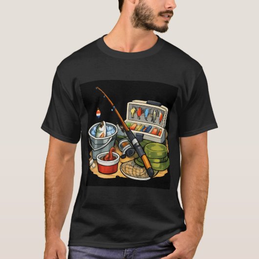 Angelausrüstung und frischer Fisch T-Shirt (Vorderseite)