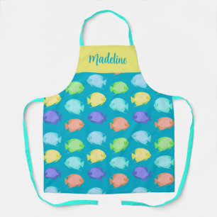 Angelfisch-Design in Aquamarin-Gelbkoralle Schürze