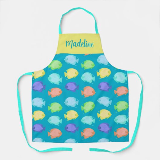 Angelfisch-Design in Aquamarin-Gelbkoralle Schürze (Vorderseite)