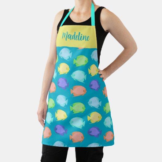 Angelfisch-Design in Aquamarin-Gelbkoralle Schürze (InSitu)