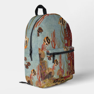 Angelfische auf Korallen, Vintage tropische Fische Bedruckter Rucksack
