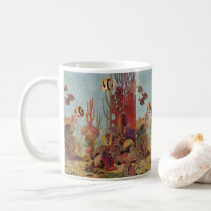 Angelfische auf Korallen, Vintage tropische Fische Kaffeetasse