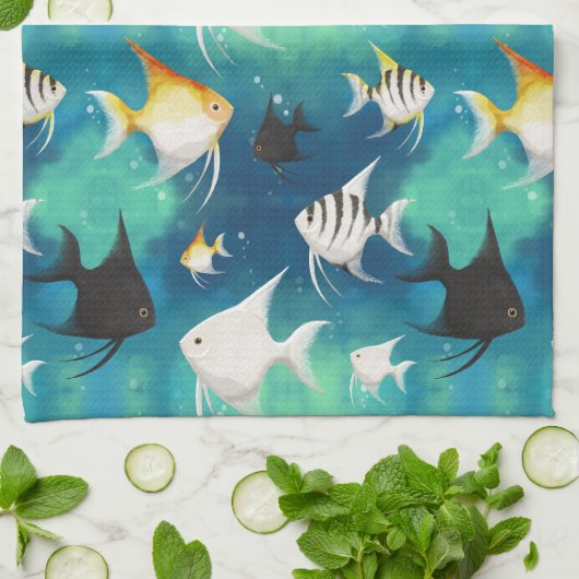 Angelfish Aquarium Pattern Geschirrtuch (Gefaltet)