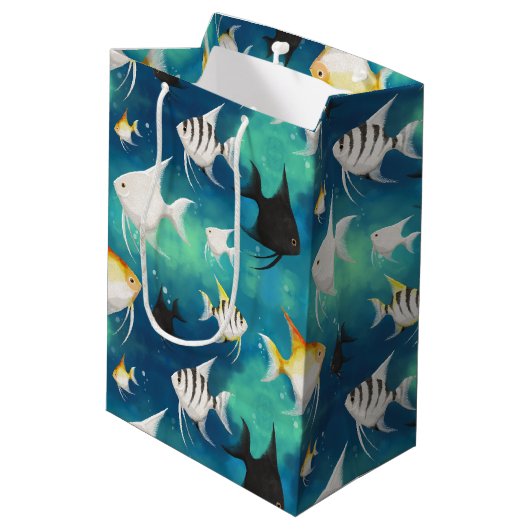 Angelfish Aquarium Pattern Mittlere Geschenktüte (Rückseite Schrägansicht)