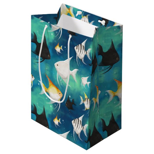 Angelfish Aquarium Pattern Mittlere Geschenktüte (Vorderseite Schrägansicht)