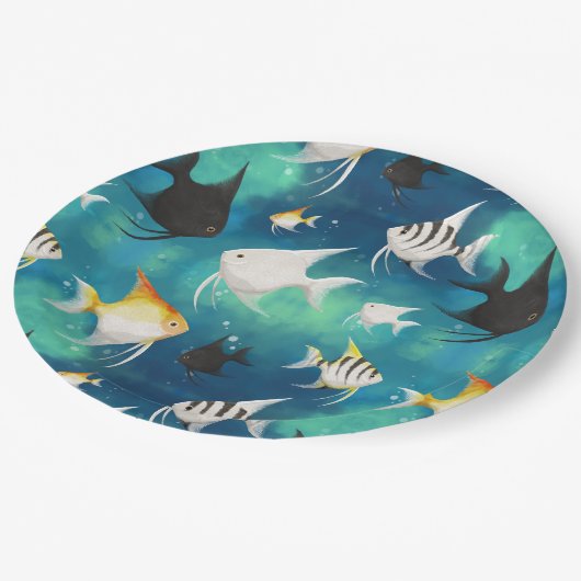 Angelfish Aquarium Pattern Pappteller (Schrägansicht)