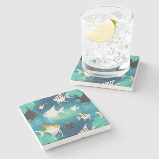 Angelfish Aquarium Pattern Steinuntersetzer (Seitenansicht)