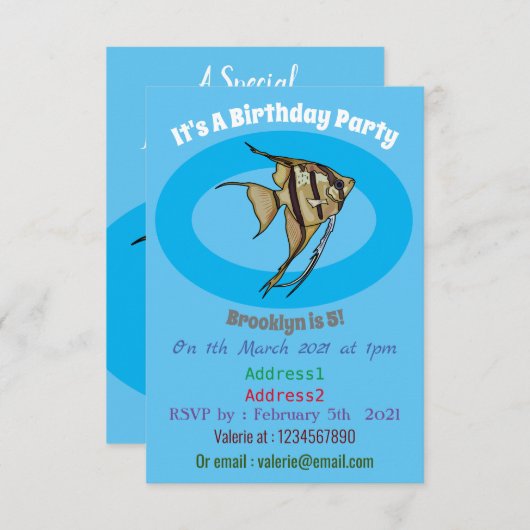Angelfish Cartoon Illustration Einladung (Vorne/Hinten)