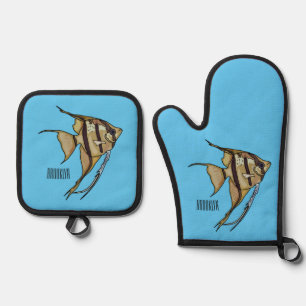 Angelfish Cartoon Illustration Ofenhandschuh & Topflappen-Set