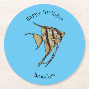 Angelfish Cartoon Illustration Runder Pappuntersetzer