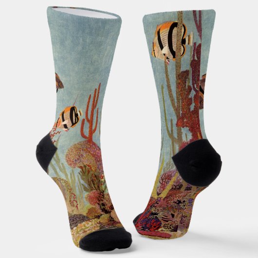 Angelfish in Coral, Vintage Tropical Fish in Ocean Socken (Gewinkelt)