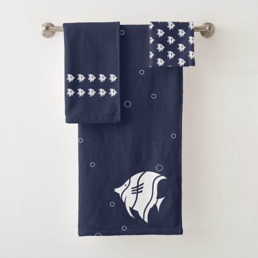 Angelfish Ocean Blue & White Küstendekoration Badhandtuch Set (Insitu)