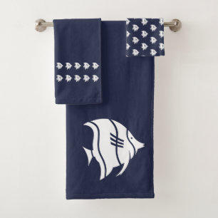 Angelfish Ocean Blue & White Küstendekoration Badhandtuch Set