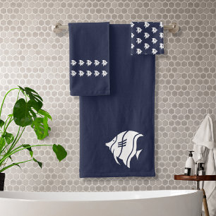 Angelfish Ocean Blue & White Küstendekoration Badhandtuch Set