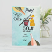 Angelfreunde zum 50. Geburtstag Einladung (Stehend Vorderseite)