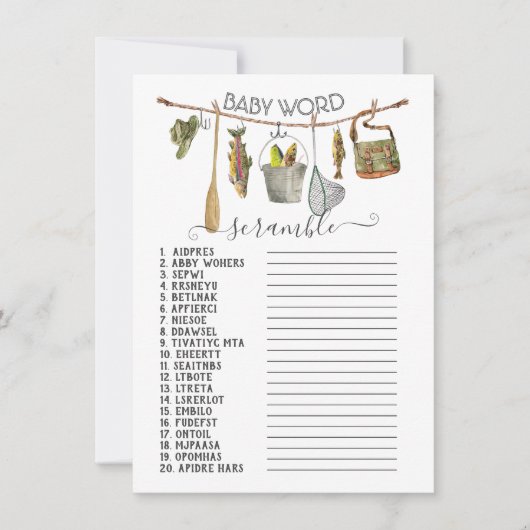 Angelgestänge Kleine Baby Word Scramble Einladung (Vorderseite)