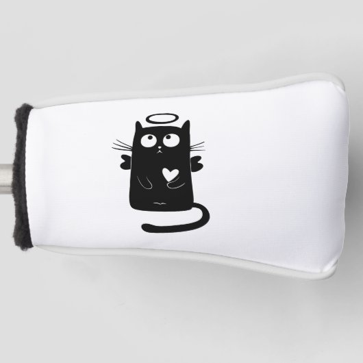 Angelic Black Cat Cartoon Golf Headcover (Vorderseite)