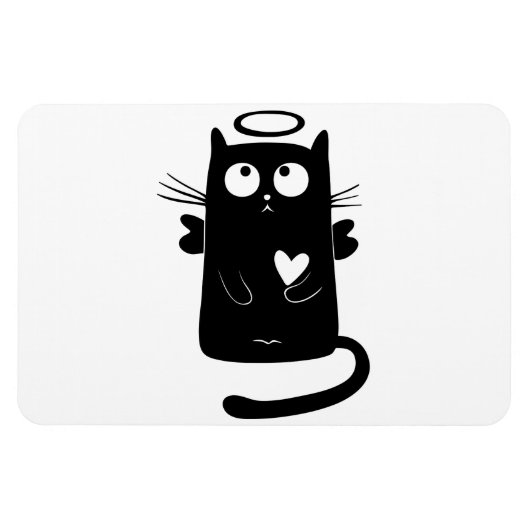 Angelic Black Cat Cartoon Magnet (Horizontal)