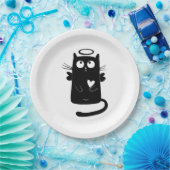 Angelic Black Cat Cartoon Pappteller (Party)