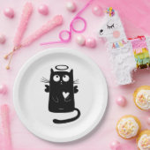 Angelic Black Cat Cartoon Pappteller (Party)