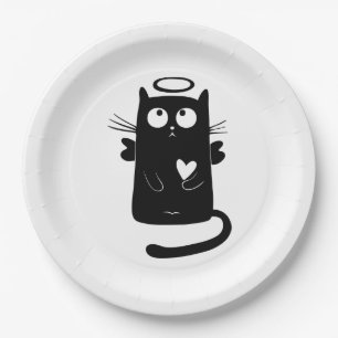 Angelic Black Cat Cartoon Pappteller