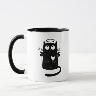Angelic Black Cat Cartoon Tasse