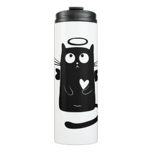Angelic Black Cat Cartoon Thermosbecher