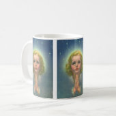 Angelic Blond Girl mit Halo und Stars Gebet Kaffeetasse (Vorderseite Links)