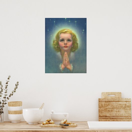 Angelic Blond Girl mit Halo und Stars Gebet Poster (Küche)