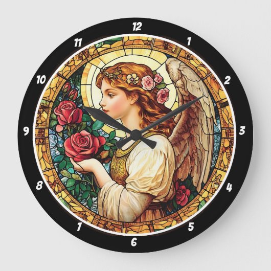 Angelic Bloom gesteinigte Glass Floral Große Wanduhr (Vorderseite)