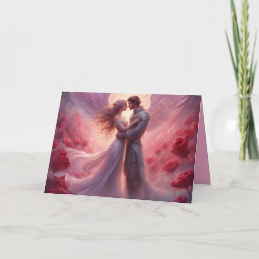 Angelic couple romance roses Valentines Day Karte (Vorderseite)