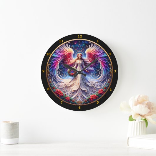 Angelic Design mit lebendigen Flügeln und Mustern Große Wanduhr (Zuhause)