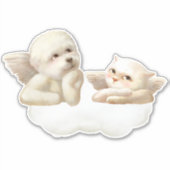 Angelic Dog und Cat on Cloud Aufkleber (Vorderseite)