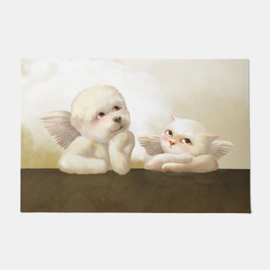 Angelic Dog und Cat on Cloud Fußmatte (Vorderseite)