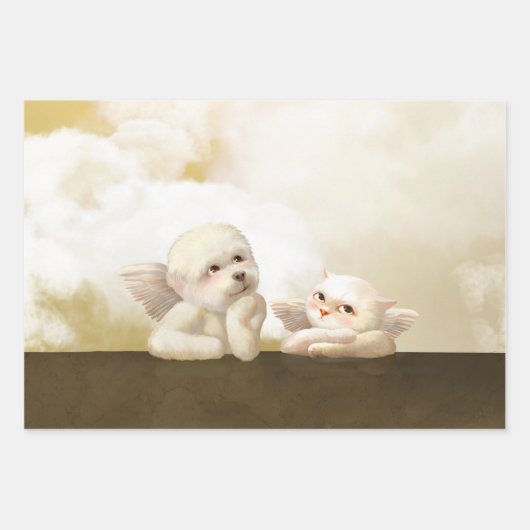 Angelic Dog und Cat on Cloud Geschenkpapier Set (Vorderseite 2)