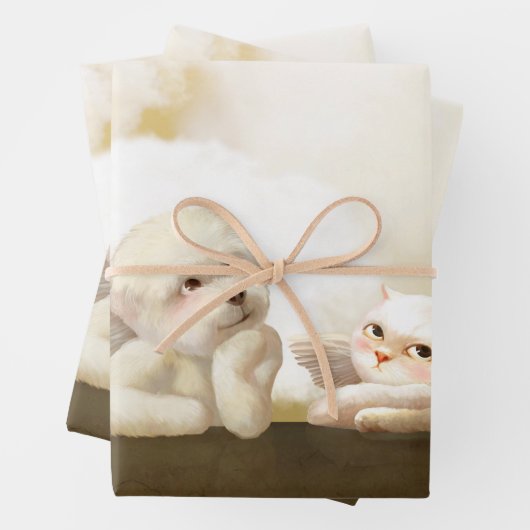 Angelic Dog und Cat on Cloud Geschenkpapier Set (Beispiel)