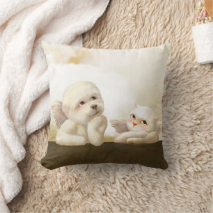 Angelic Dog und Cat on Cloud Kissen