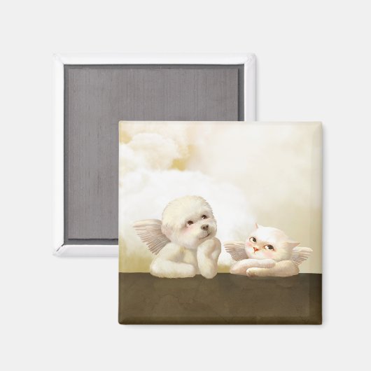 Angelic Dog und Cat on Cloud Magnet (Vorderseite/Rückseite)