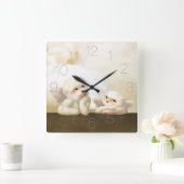 Angelic Dog und Cat on Cloud Quadratische Wanduhr (Zuhause)