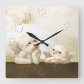 Angelic Dog und Cat on Cloud Quadratische Wanduhr (Vorderseite)