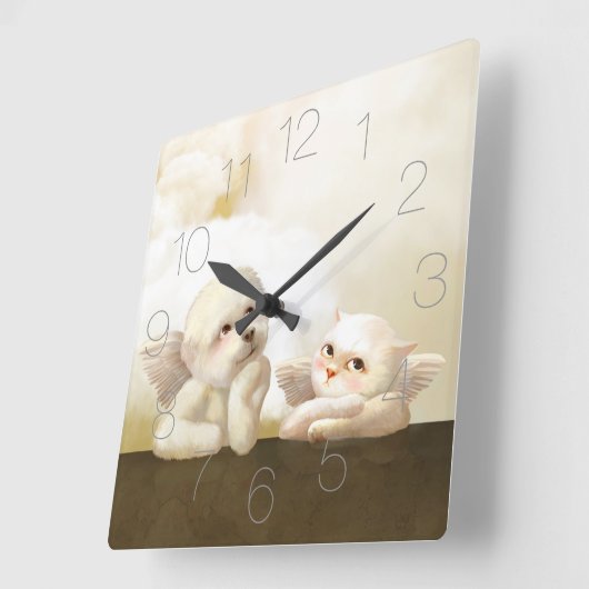 Angelic Dog und Cat on Cloud Quadratische Wanduhr (Winkel)