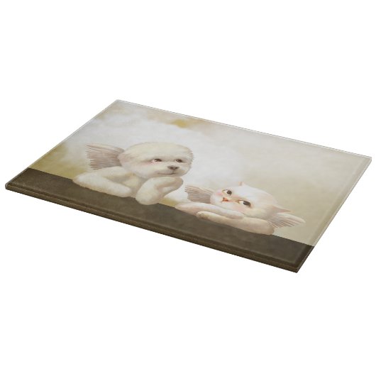 Angelic Dog und Cat on Cloud Schneidebrett (Ecke)