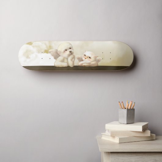 Angelic Dog und Cat on Cloud Skateboard (Wandkunst (Horz))