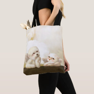 Angelic Dog und Cat on Cloud Tasche