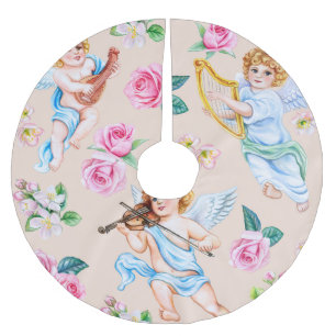 Angelic Florals: Vintages Muster Polyester Weihnachtsbaumdecke