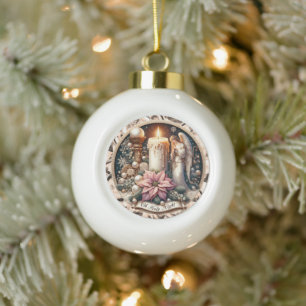 Angelic Glow" - Friedliche Weihnachten Keramik Kugel-Ornament