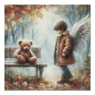 Angelic Junge mit Teddy Bear Poster